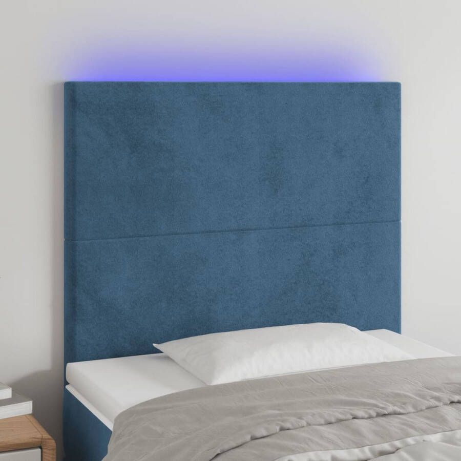 The Living Store Hoofdbord LED 80x5x118 128 cm fluweel donkerblauw Bedonderdeel