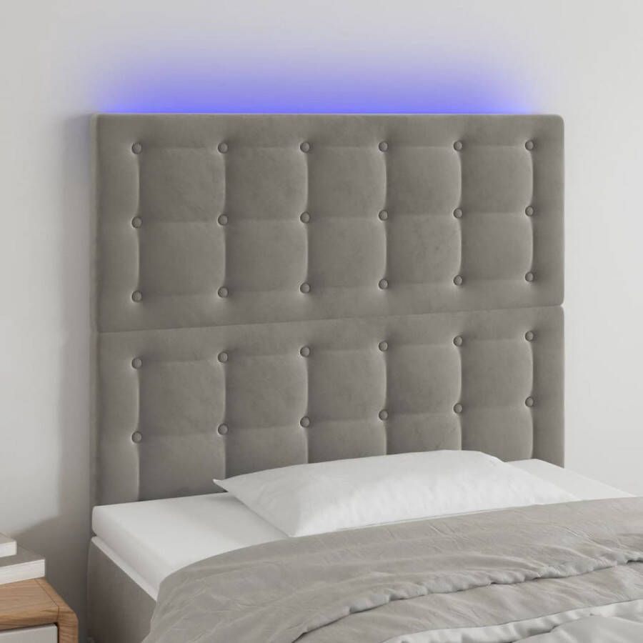 The Living Store Hoofdbord LED 80x5x118 128 cm fluweel lichtgrijs Bedonderdeel