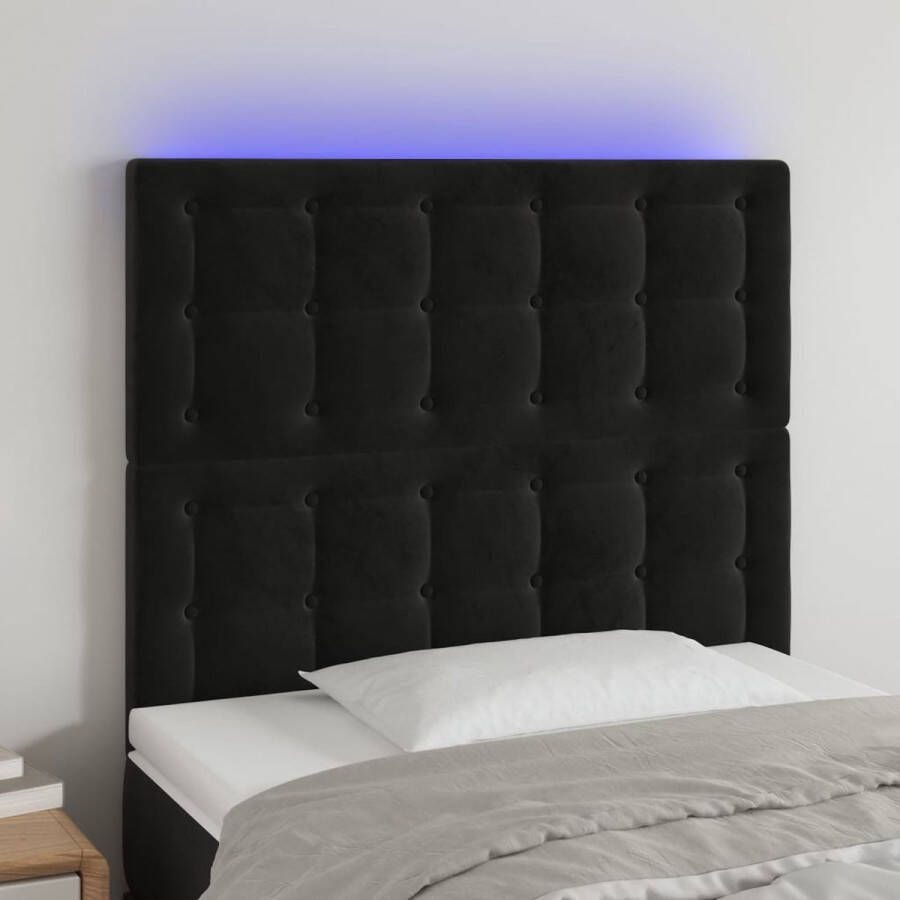 The Living Store Hoofdbord LED 80x5x118 128 cm fluweel zwart Bedonderdeel