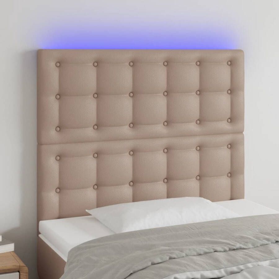 The Living Store Hoofdbord LED 80x5x118 128 cm kunstleer cappuccinokleurig Bedonderdeel