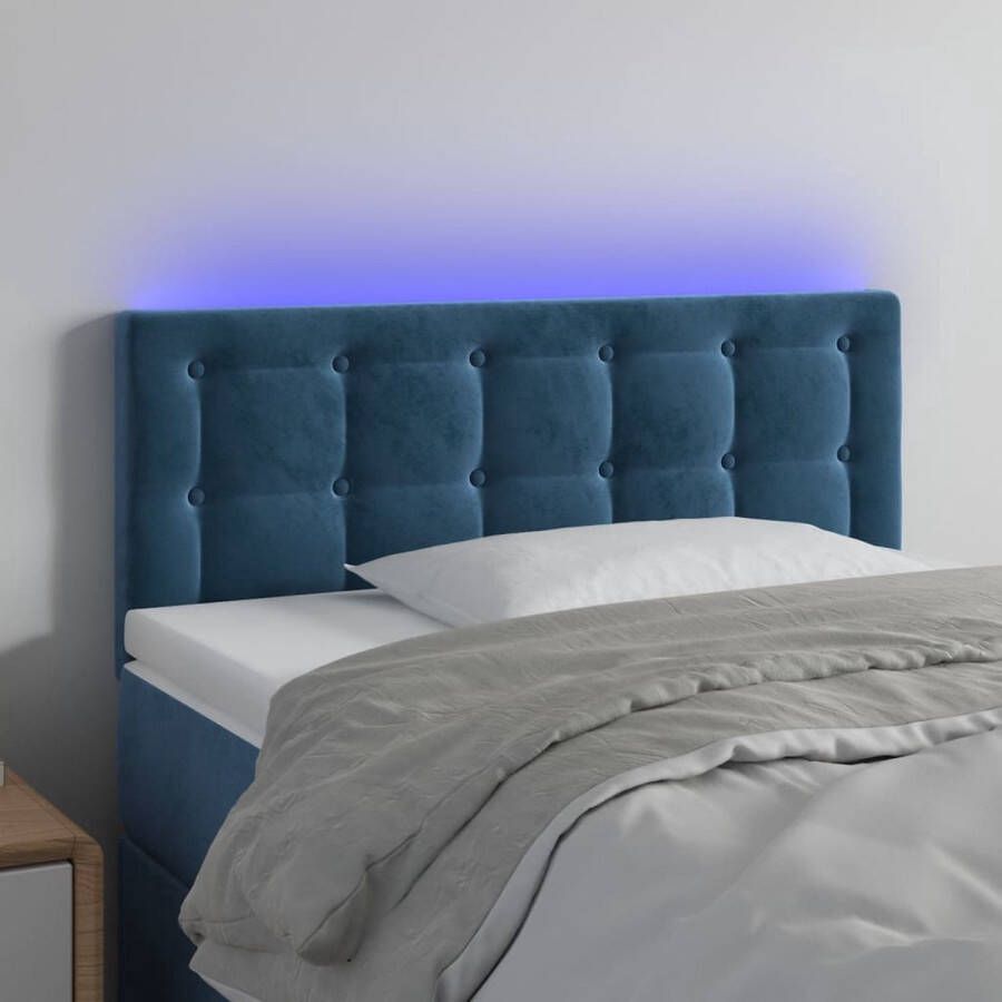 The Living Store Hoofdbord LED 80x5x78 88 cm fluweel donkerblauw Bedonderdeel