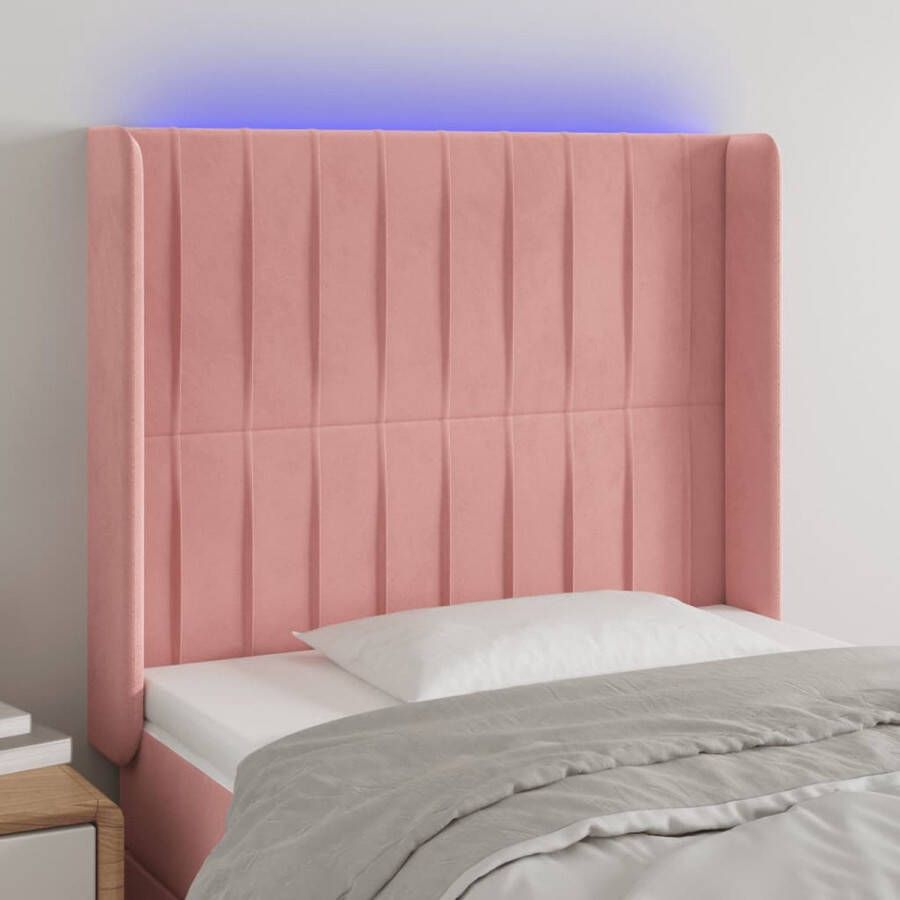 The Living Store Hoofdbord LED 83x16x118 128 cm fluweel roze Bedonderdeel