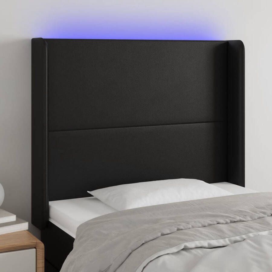 The Living Store Hoofdbord LED 83x16x118 128 cm kunstleer zwart Bedonderdeel