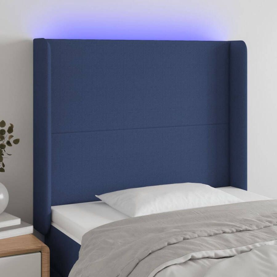 The Living Store Hoofdbord LED 83x16x118 128 cm stof blauw Bedonderdeel