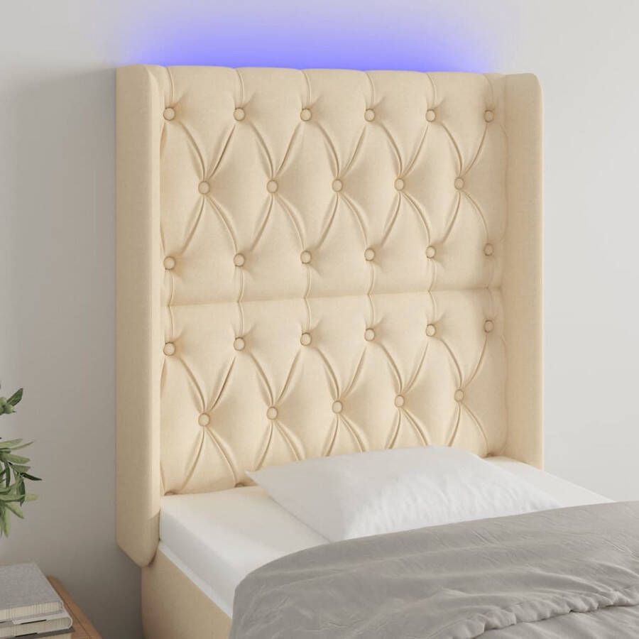 The Living Store Hoofdbord LED 83x16x118 128 cm stof crèmekleurig Bedonderdeel