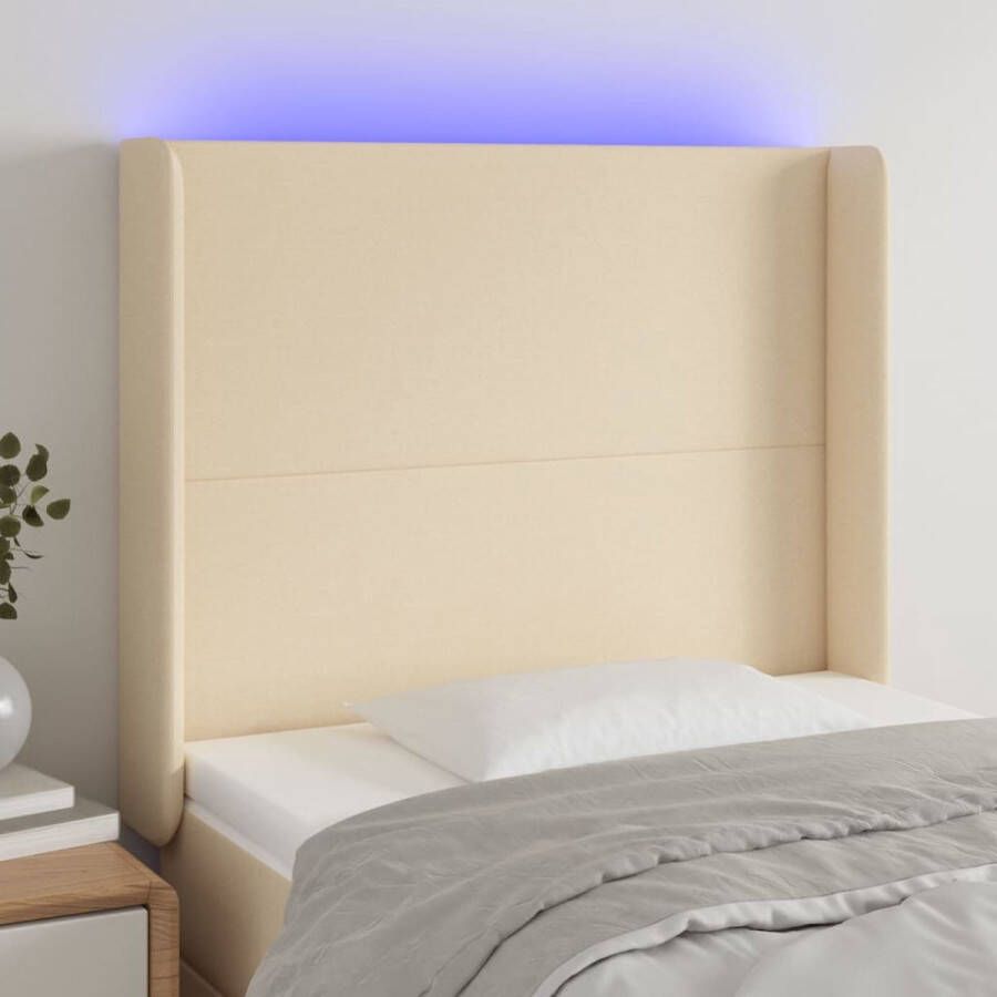 The Living Store Hoofdbord LED Hoofdbord 83x16x118 128 cm Crème Verstelbaar LED-strip Hoofd Bord Led Hoofdbord Creme Hoofdbord Met Led Verlichting Led Headboard Bedroom Decor