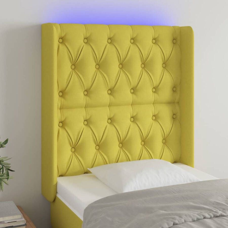 The Living Store Hoofdbord LED 83x16x118 128 cm stof groen Bedonderdeel