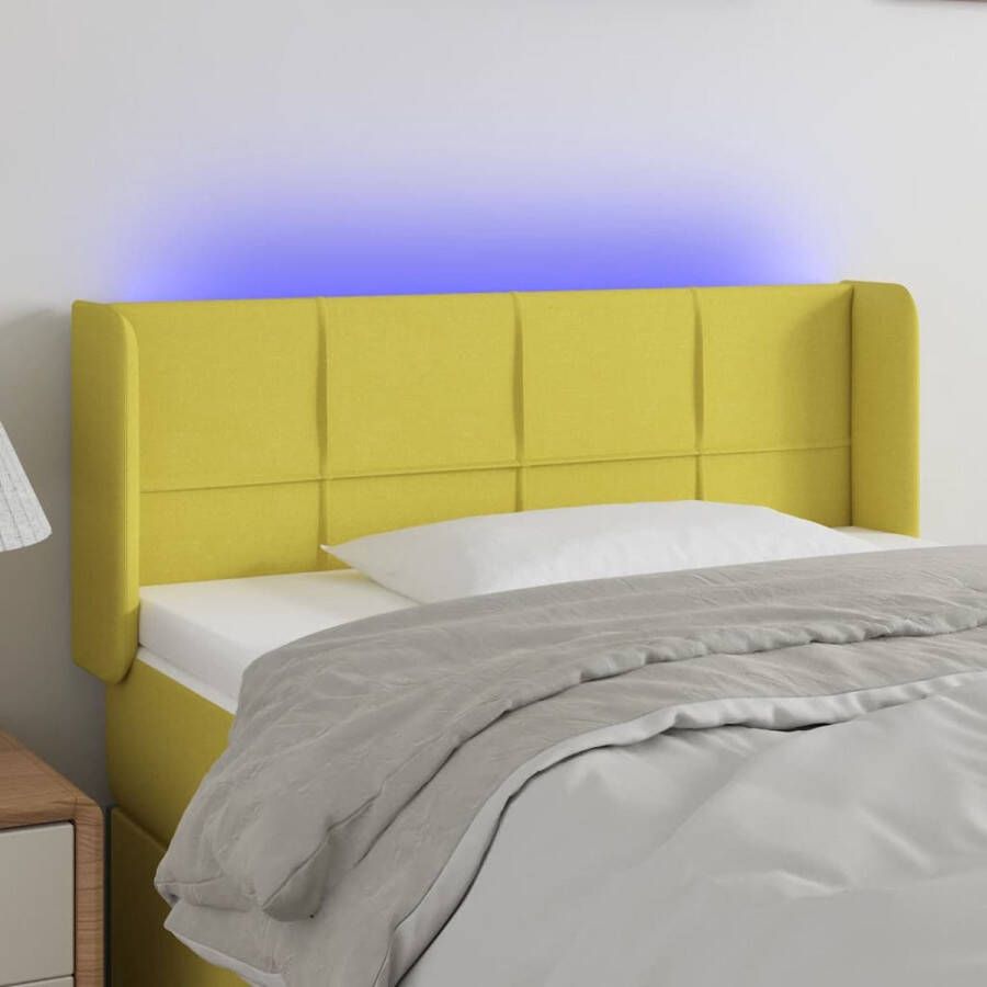 The Living Store Hoofdbord Groen Stof Hout 83 x 16 x 78 88 cm Verstelbare Hoogte Duurzaam Comfortabele Ondersteuning Snijdbare LED-strip