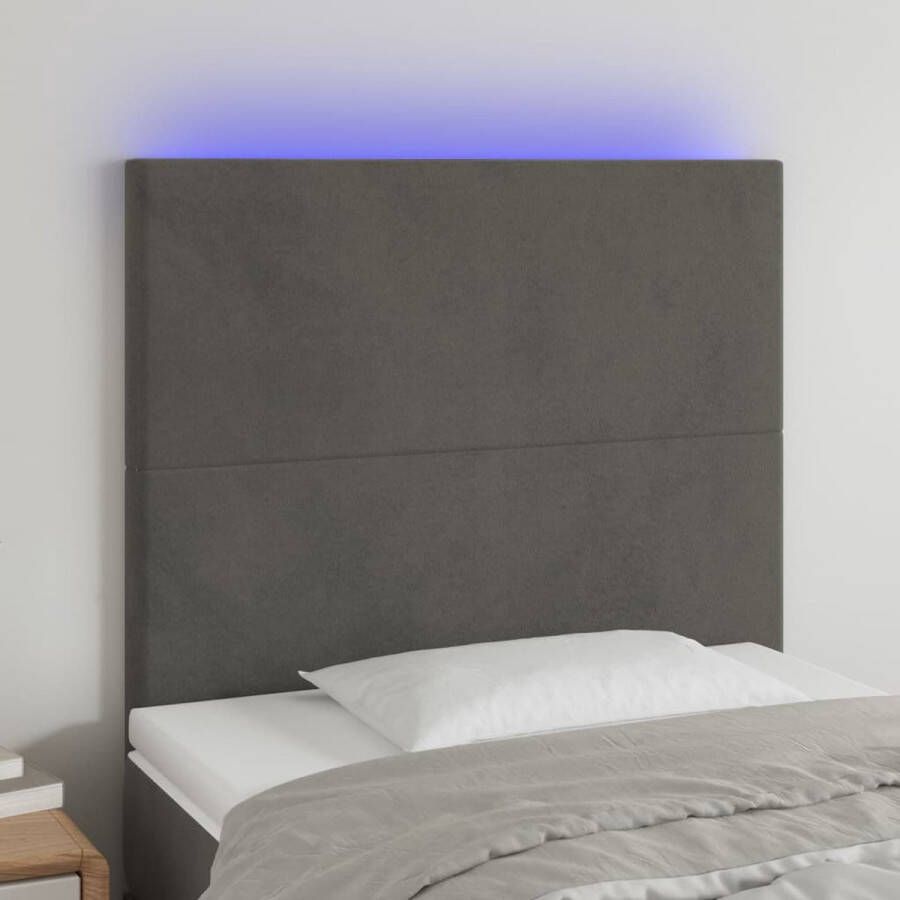 The Living Store Hoofdbord LED 90x5x118 128 cm fluweel donkergrijs Bedonderdeel
