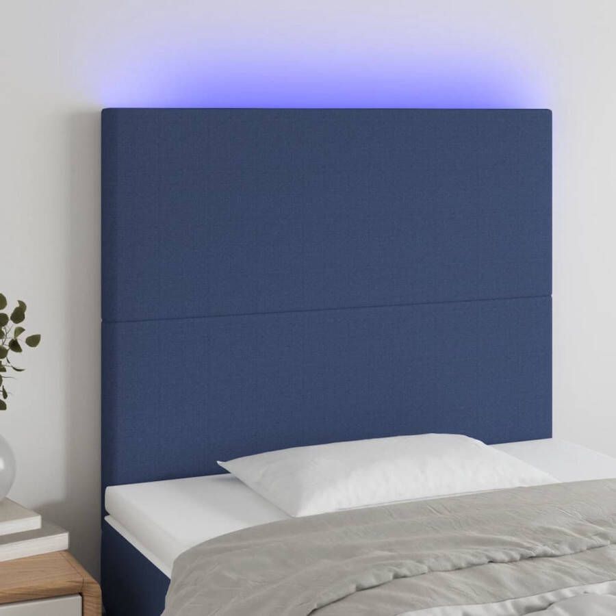 The Living Store Hoofdbord LED 90x5x118 128 cm stof blauw Bedonderdeel