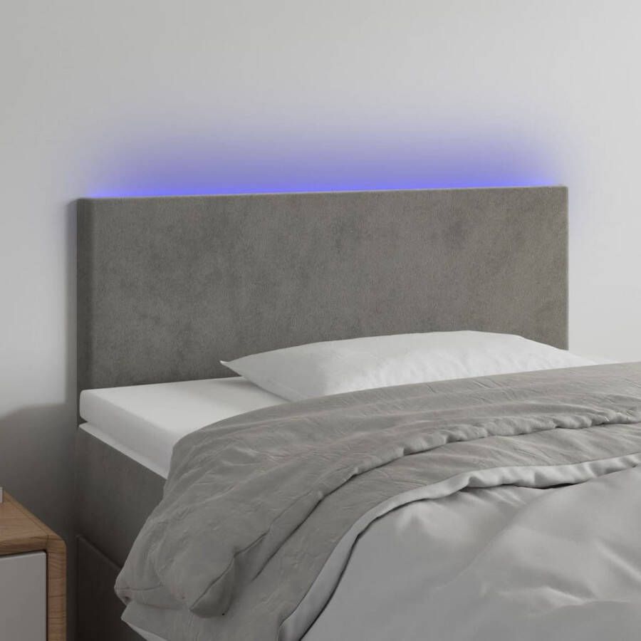 The Living Store Hoofdbord LED 90x5x78 88 cm fluweel lichtgrijs Bedonderdeel