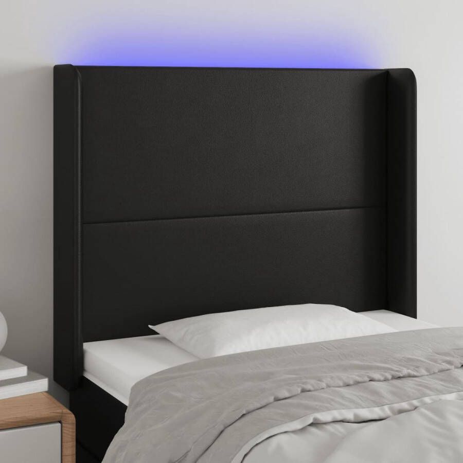 The Living Store Hoofdbord LED 93x16x118 128 cm Duurzaam kunstleer Kleurrijke LED-verlichting Verstelbare hoogte Comfortabele ondersteuning Snijdbare LED-strip Zwarte kleur