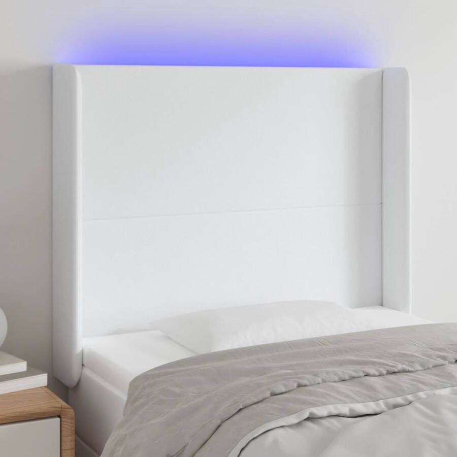 The Living Store Hoofdbord LED 93x16x118 128 cm kunstleer wit Bedonderdeel