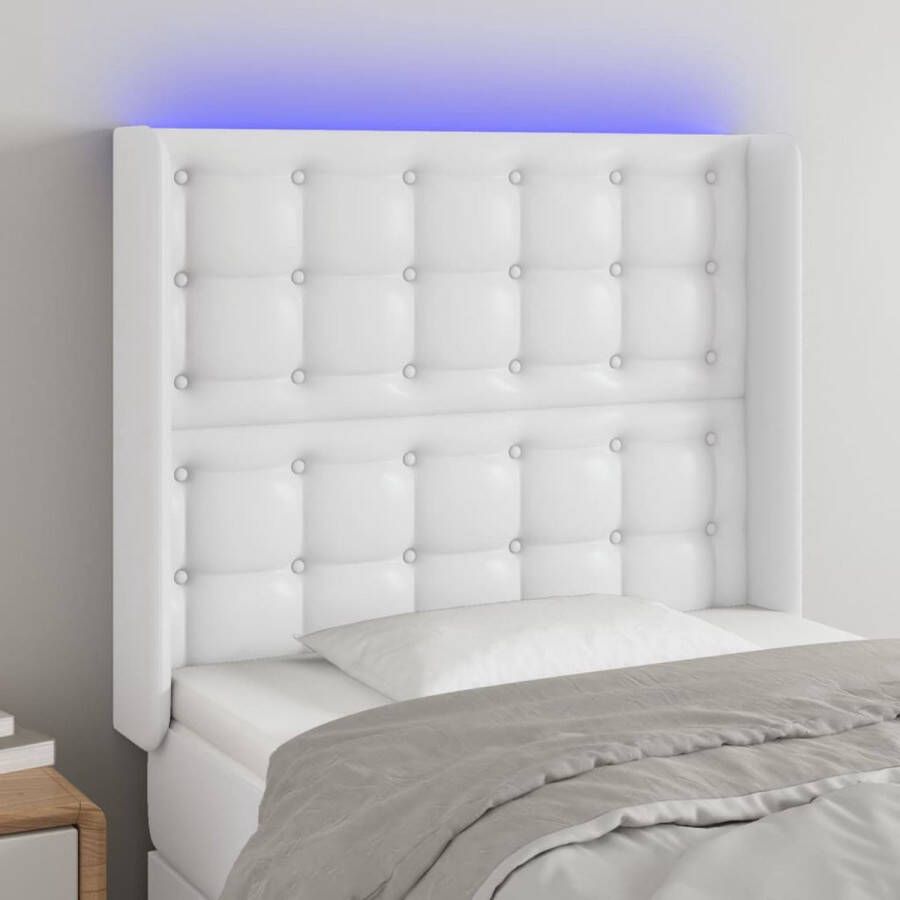 The Living Store Hoofdbord LED 93x16x118 128 cm kunstleer wit Bedonderdeel