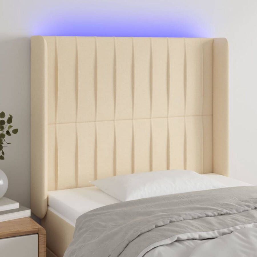 The Living Store Hoofdbord LED 93x16x118 128 cm stof crèmekleurig Bedonderdeel