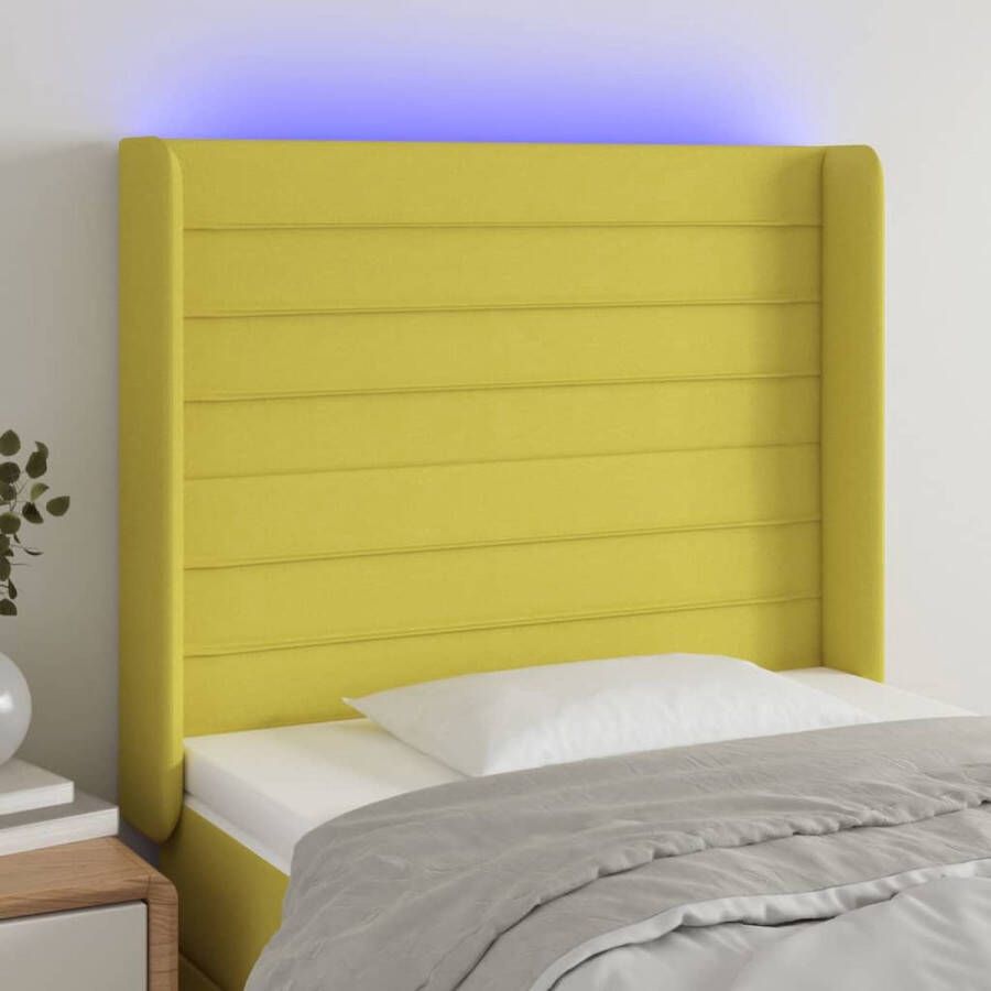 The Living Store Hoofdbord LED 93x16x118 128 cm stof groen Bedonderdeel