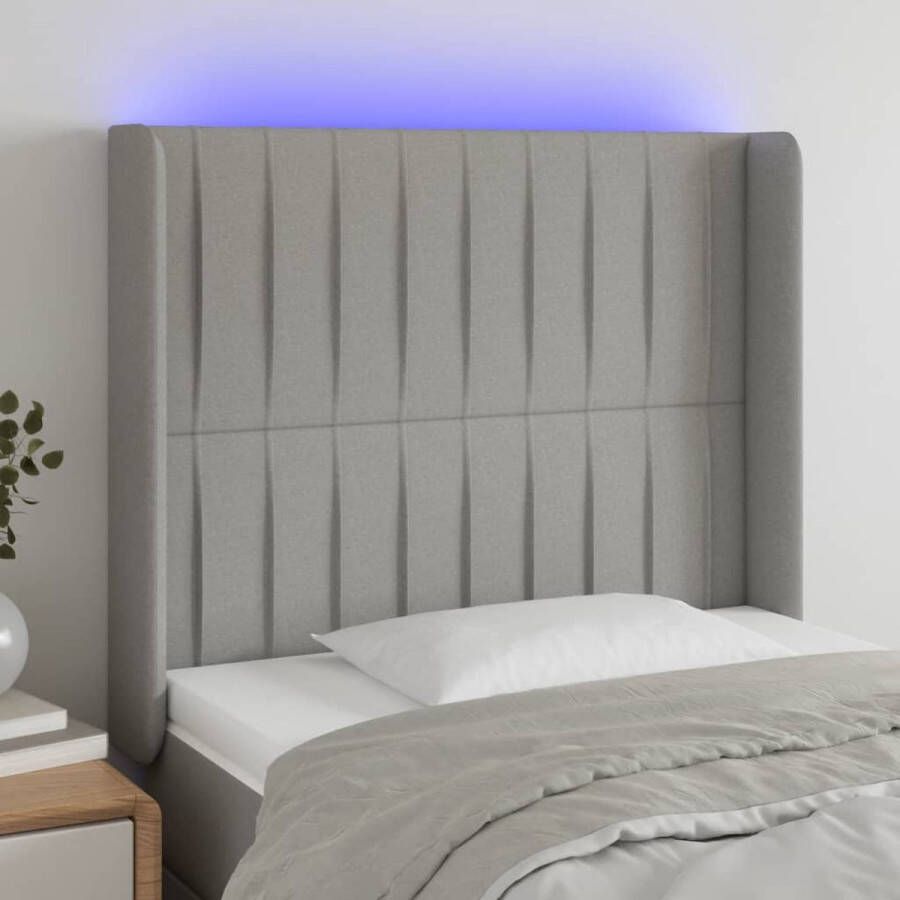 The Living Store Hoofdbord LED Lichtgrijs 93x16x118 128 cm Duurzaam Kleurrijke LED-verlichting Verstelbare hoogte Comfortabele ondersteuning