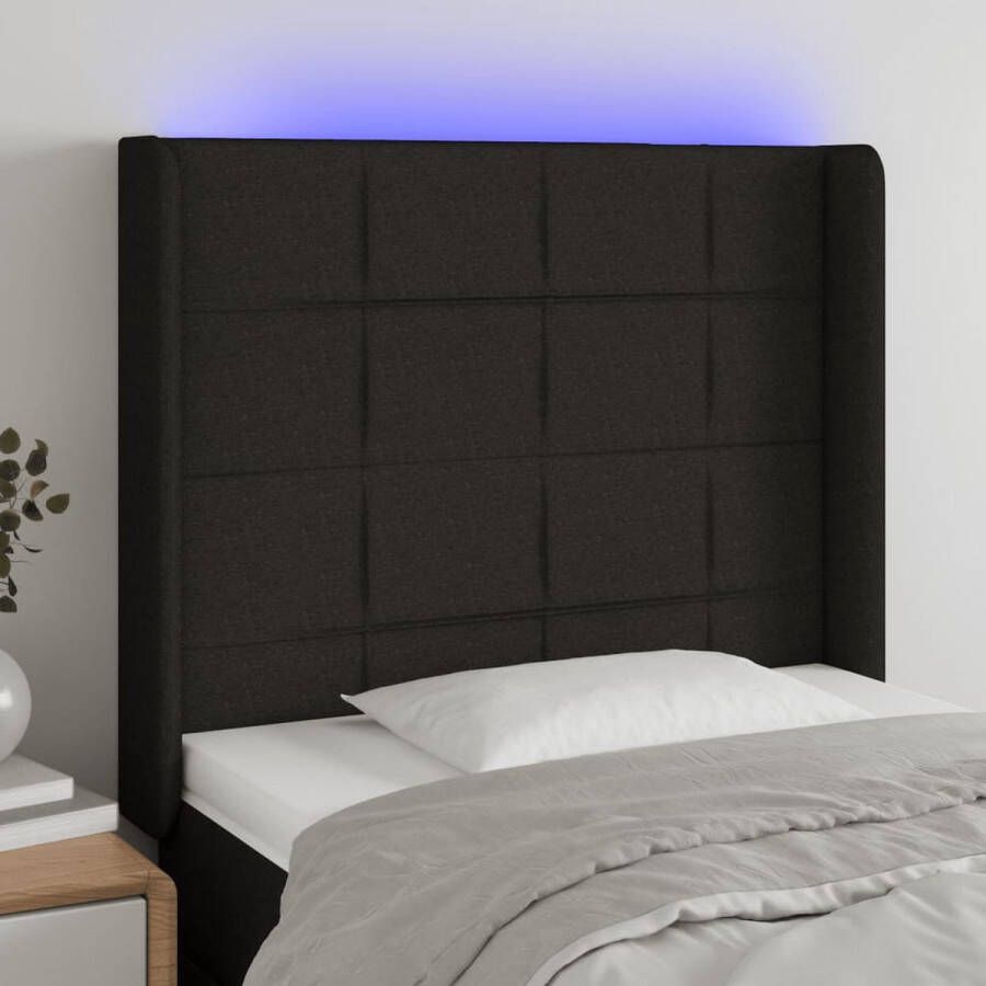 The Living Store Hoofdbord LED 93x16x118 128 cm stof zwart Bedonderdeel