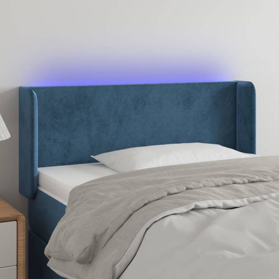 The Living Store Hoofdbord LED 93x16x78 88 cm fluweel blauw Bedonderdeel