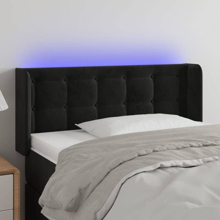 The Living Store Hoofdbord LED 93x16x78 88 cm fluweel zwart Bedonderdeel