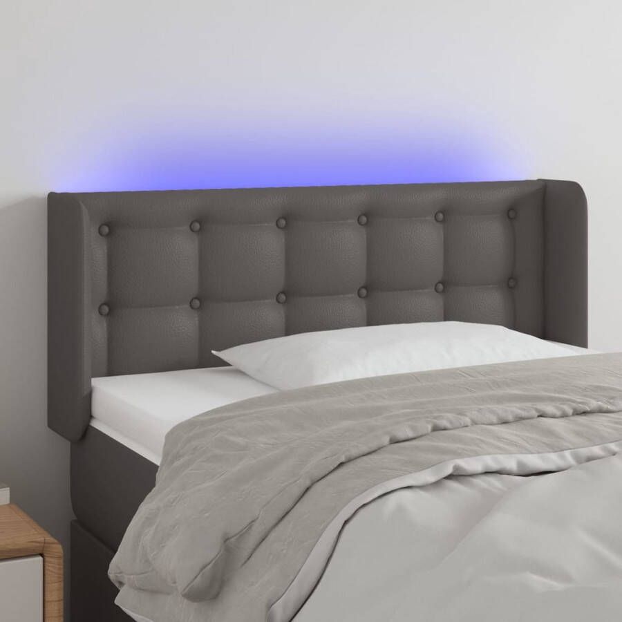 The Living Store Hoofdbord LED 93x16x78 88 cm kunstleer grijs Bedonderdeel