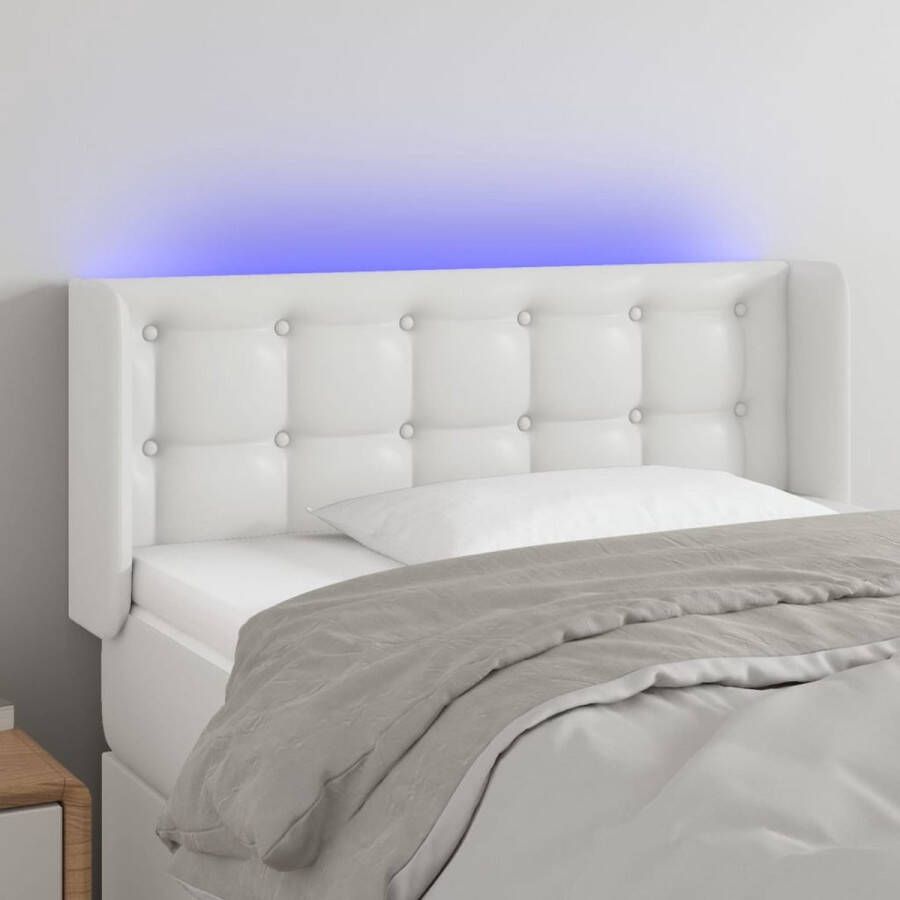 The Living Store Hoofdbord LED 93x16x78 88 cm kunstleer wit Bedonderdeel