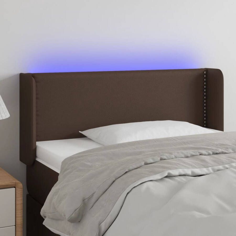 The Living Store Hoofdbord LED Bruin Kunstleer 93x16x78 88 cm Verstelbaar hoofdeinde Kleurrijke LED-verlichting Duurzaam materiaal