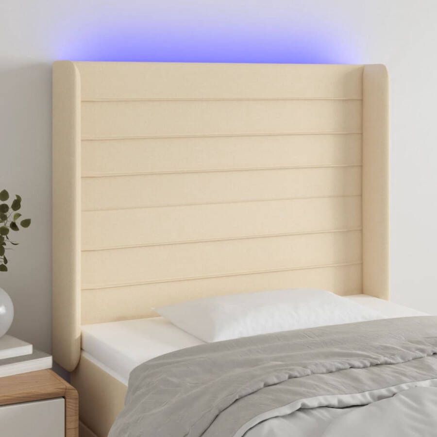 The Living Store Hoofdbord LED 83x16x118 128 cm stof crèmekleurig Hoofd Bord Led Hoofdbord Creme Hoofdbord Met Verlichting Led Headboard Bedroom Decor