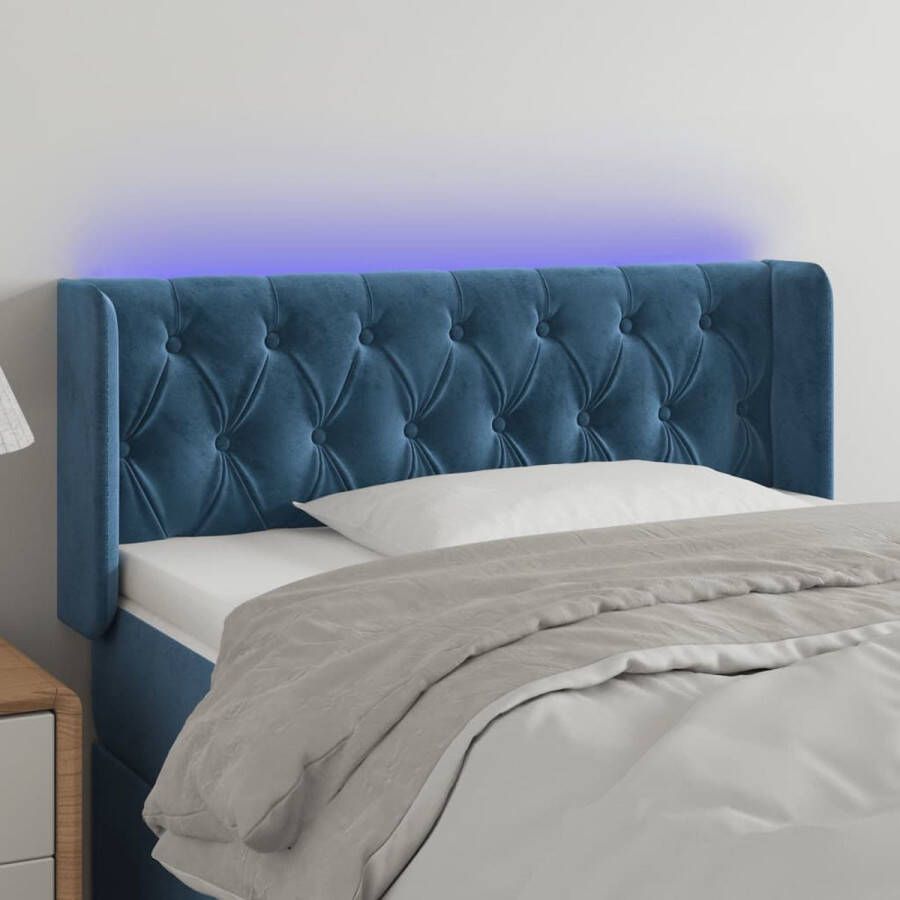 The Living Store Hoofdbord LED Donkerblauw 103 x 16 x 78 88 cm Verstelbare hoogte Zacht fluweel Kleurrijke LED-verlichting Snijdbare LED-strip