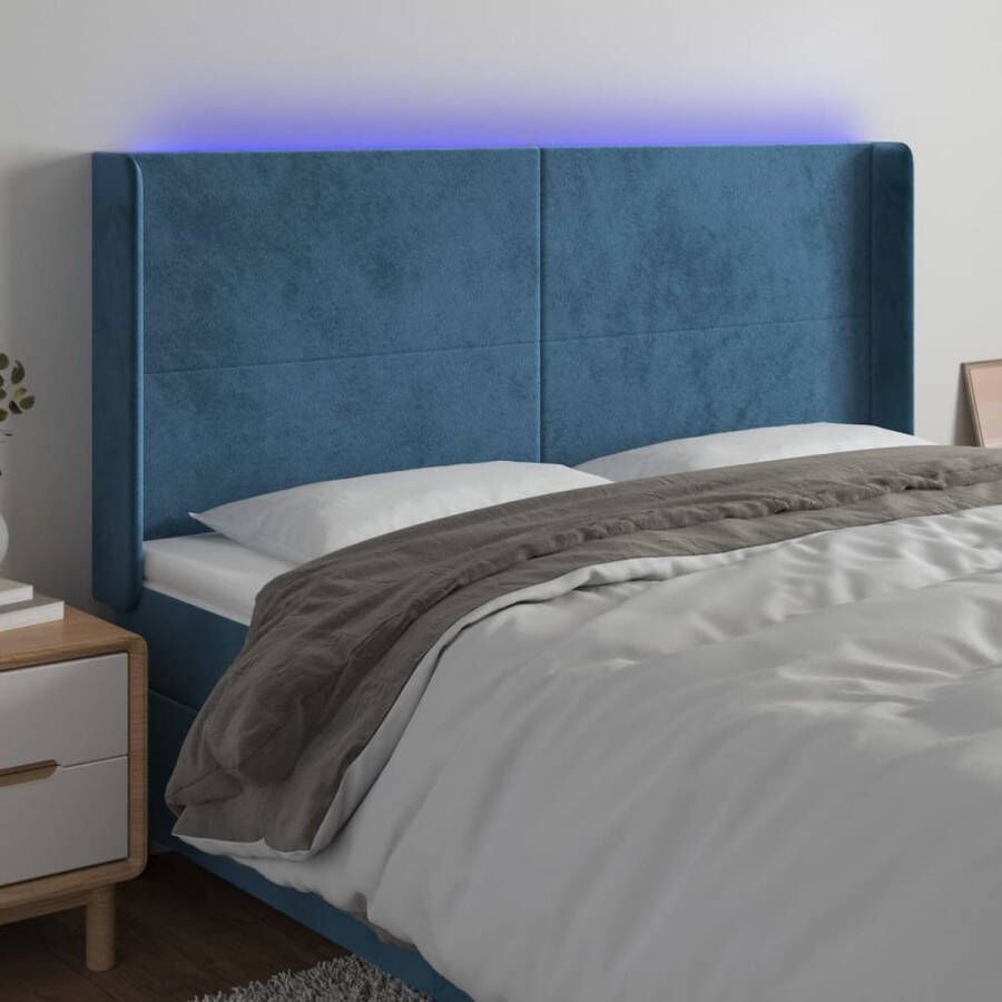 The Living Store Hoofdbord LED donkerblauw 163 x 16 x 118 128 cm verstelbare hoogte zacht fluweel kleurrijke LED-verlichting snijdbare LED-strip comfortabele ondersteuning montagehandleiding