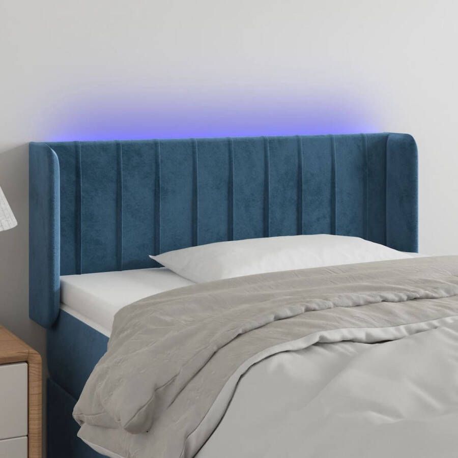 The Living Store Hoofdbord LED Donkerblauw 93 x 16 x 78 88 cm Fluweel Verstelbaar Comfortabele ondersteuning Snijdbare LED-strip Montagehandleiding USB-aansluiting