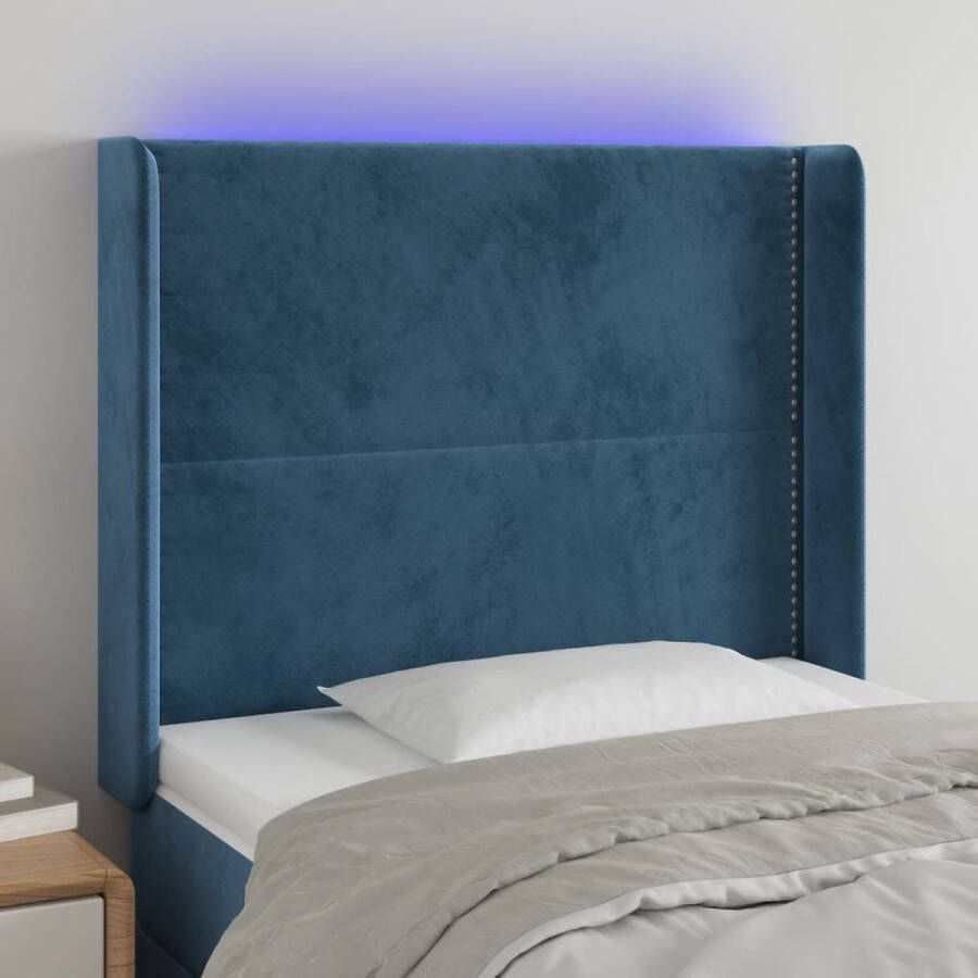 The Living Store Hoofdbord LED-Donkerblauw 93x16x118 128 cm Verstelbare Hoogte Zacht Fluweel Kleurrijke LED-verlichting Snijdbare LED-strip Montagehandleiding Inbegrepen