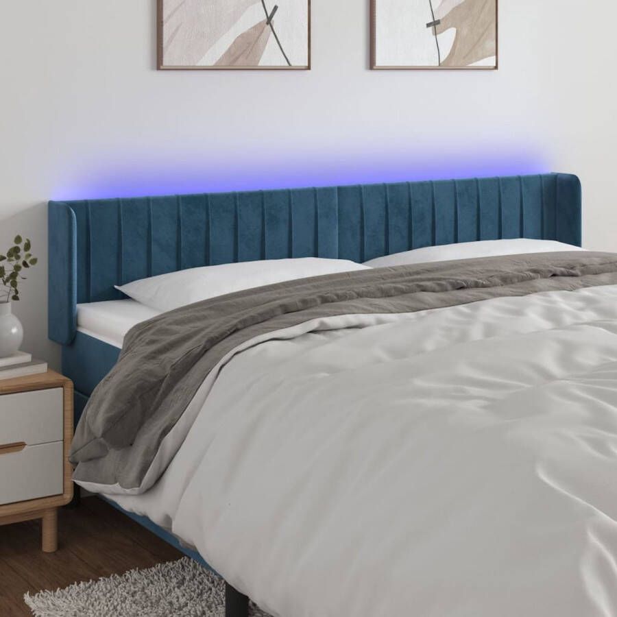 The Living Store Hoofdbord LED Donkerblauw Stof 203x16x78 88 cm Verstelbare Hoogte Comfortabele Ondersteuning