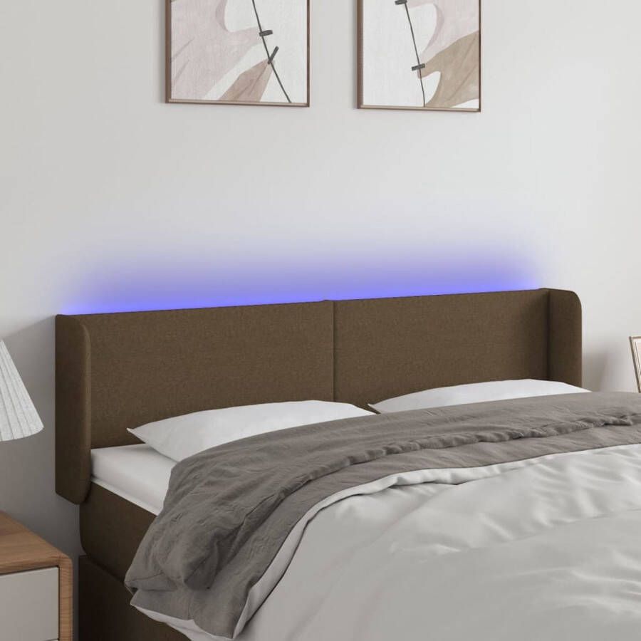 The Living Store Hoofdbord LED 147x16x78 88 cm stof donkerbruin Hoofdboard Led Headboard Bedhead Slaapkamerrubriek Nachtkastje - Foto 2