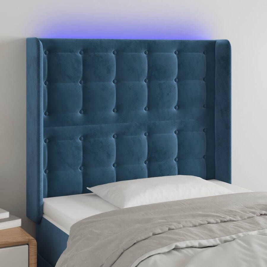 The Living Store Hoofdbord LED Fluweel Donkerblauw 103x16x118 128 cm Verstelbaar