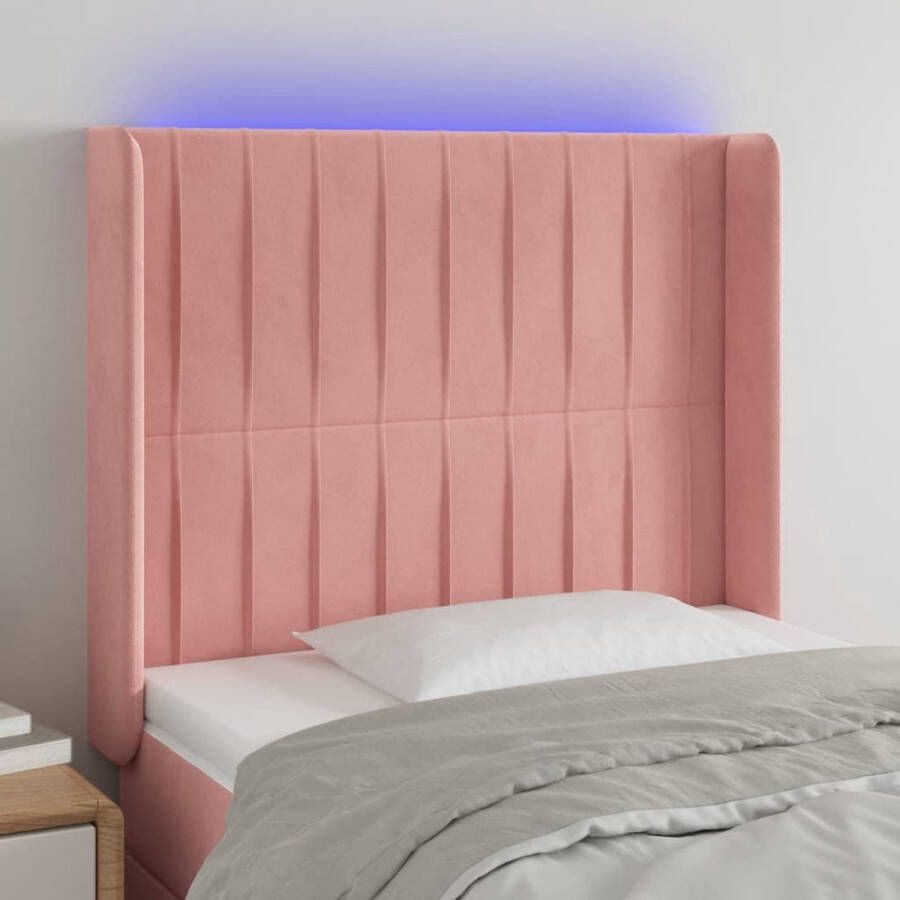 The Living Store hoofdbord LED fluweel verstelbare hoogte comfortabele ondersteuning snijdbare LED-strip roze 93x16x118 128 cm IP65