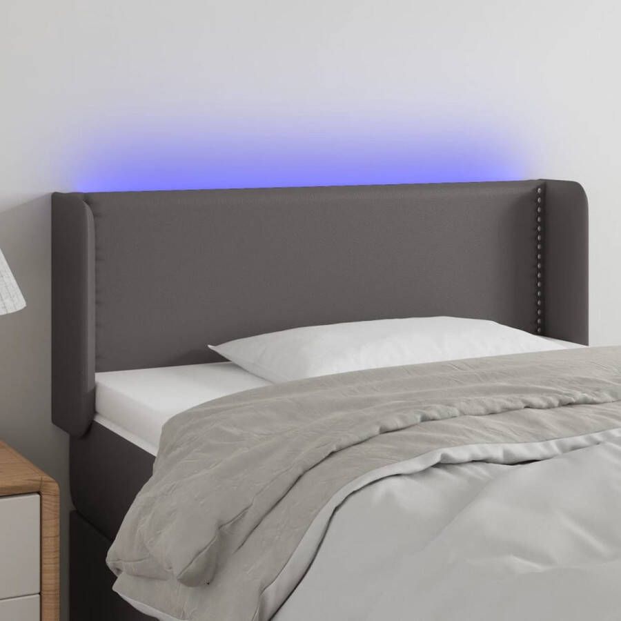 The Living Store Hoofdbord LED Grijs 83 x 16 x 78 88 cm Duurzaam kunstleer Kleurrijke LED-verlichting