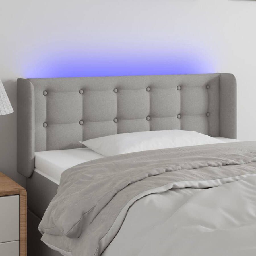 The Living Store Hoofdbord LED Grijs 83 x 16 x 78 88 cm Verstelbaar Ademend en duurzaam Kleurrijke LED-verlichting Inclusief montagehandleiding
