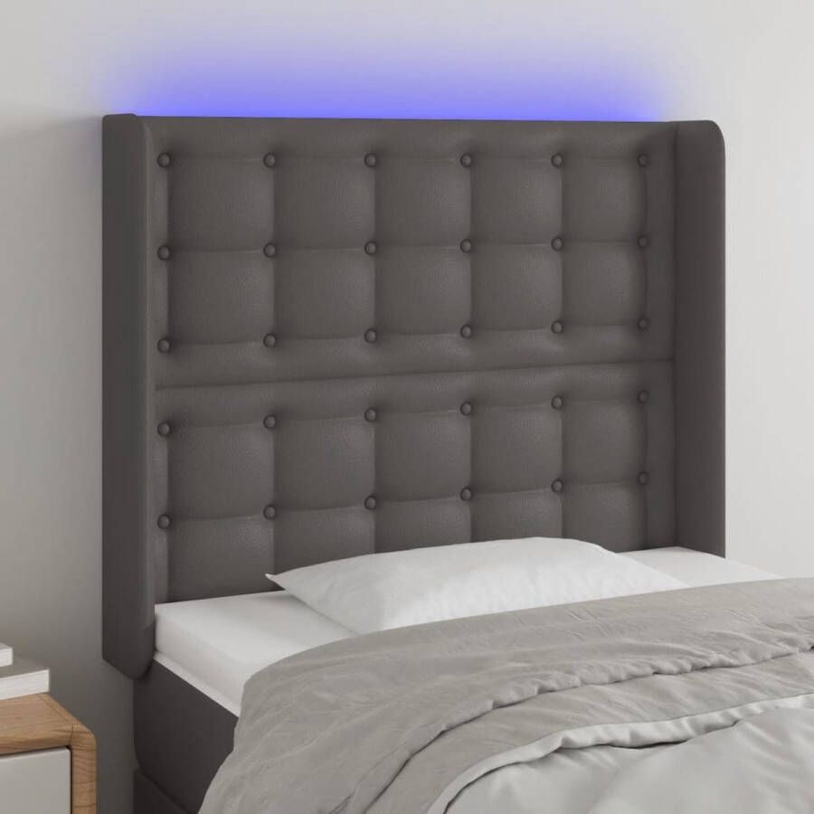 The Living Store Hoofdbord LED-grijs 83x16x118 128 cm Duurzaam kunstleer Kleurrijke LED-verlichting Verstelbare hoogte Comfortabele ondersteuning Snijdbare LED-strip Met schaarsymbool 1x hoofdbord met randen 1x LED-strip