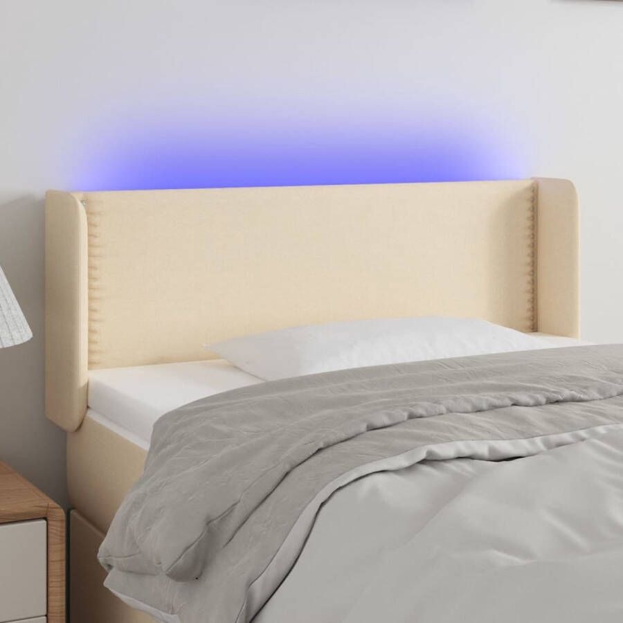 The Living Store Hoofdbord LED-hoofdbord 103 x 16 x 78 88 cm verstelbaar crème stof inclusief LED-strip
