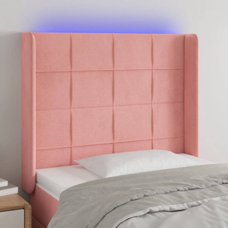 The Living Store Hoofdbord LED-hoofdbord 93x16x118 128 cm roze Fluwelen stof Verstelbare hoogte Comfortabele ondersteuning Snijdbare LED-strip