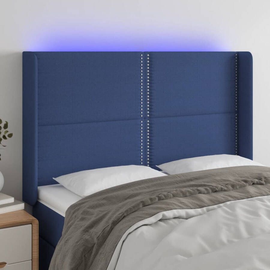 The Living Store Hoofdbord LED-hoofdbord Blauw 147x16x118 128 cm Verstelbare hoogte Duurzaam materiaal Kleurrijke LED-verlichting Snijdbare LED-strip Incl 2 LED-strips