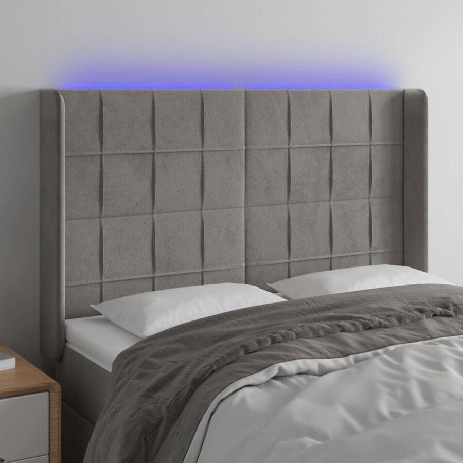 The Living Store Hoofdbord LED-Hoofdbord Lichtgrijs 147x16x118 128 cm Fluweel Verstelbare Hoogte Comfortabele Ondersteuning Snijdbare LED-strip