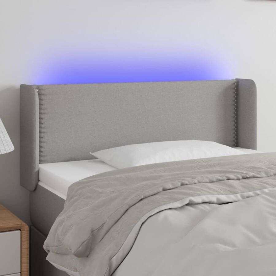 The Living Store Hoofdbord LED Lichtgrijs 93 x 16 x 78 88 cm Duurzaam materiaal Kleurrijke LED-verlichting Verstelbare hoogte Comfortabele ondersteuning Snijdbare LED-strip Inclusief montagehandleiding