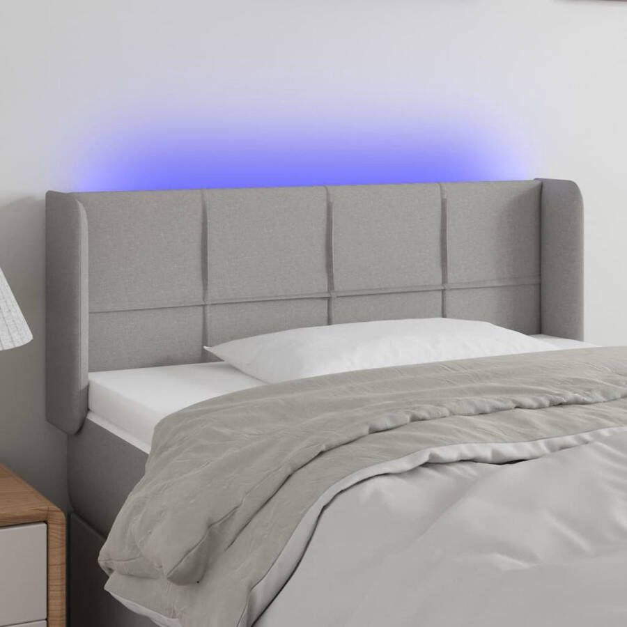 The Living Store Hoofdbord LED Lichtgrijs Stof Verstelbaar Comfortabele ondersteuning Snijdbare LED-strip