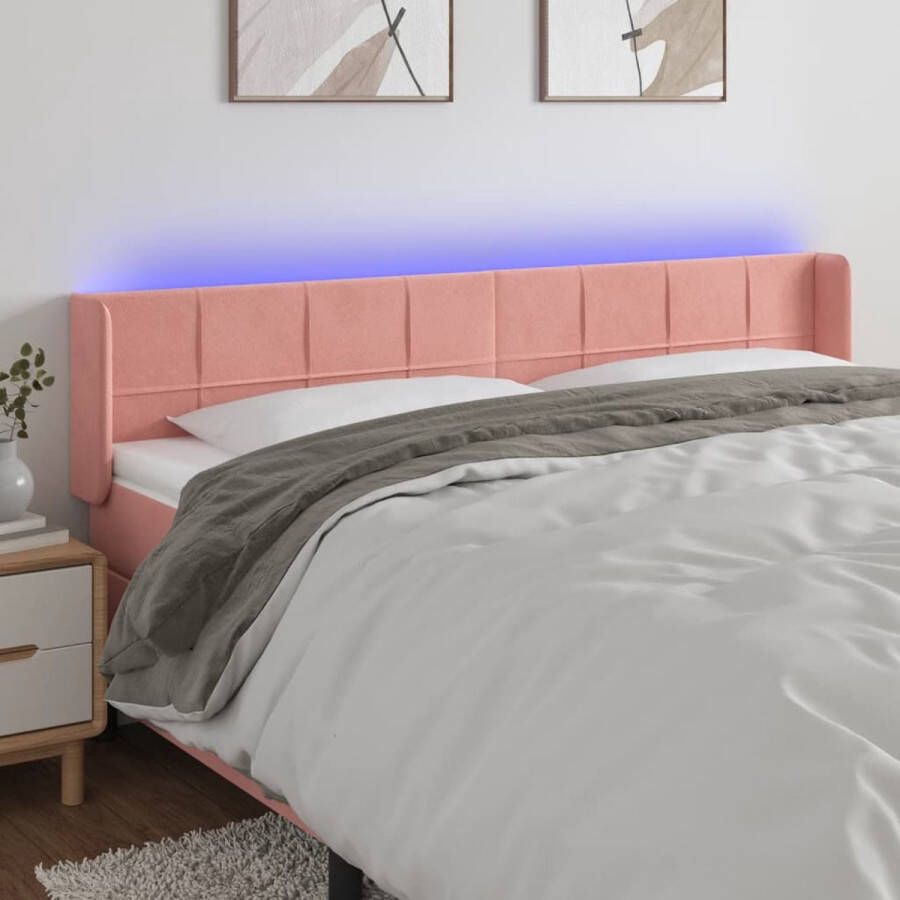 The Living Store Hoofdbord LED Roze 203 x 16 x 78 88 cm Verstelbare hoogte Zacht fluweel Kleurrijke LED-verlichting Comfortabele ondersteuning Snijdbare LED-strip Met montagehandleiding