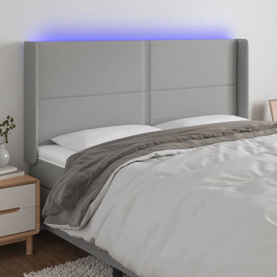 The Living Store Hoofdbord LED Strip Lichtgrijs 183 x 16 x 118 128 cm Verstelbare Hoogte Duurzaam Materiaal
