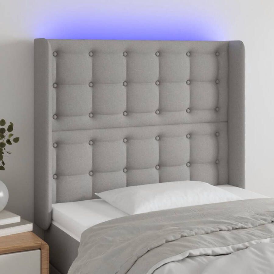 The Living Store Hoofdbord LED-strip Lichtgrijs 83x16x118 128 cm Verstelbaar