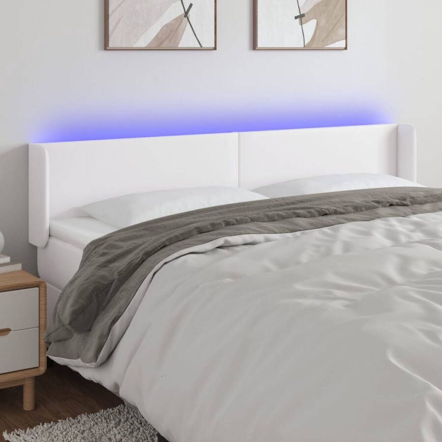 The Living Store Hoofdbord LED-strip wit kunstleer 163 x 16 x 78 88 cm verstelbare hoogte duurzaam kleurrijke verlichting