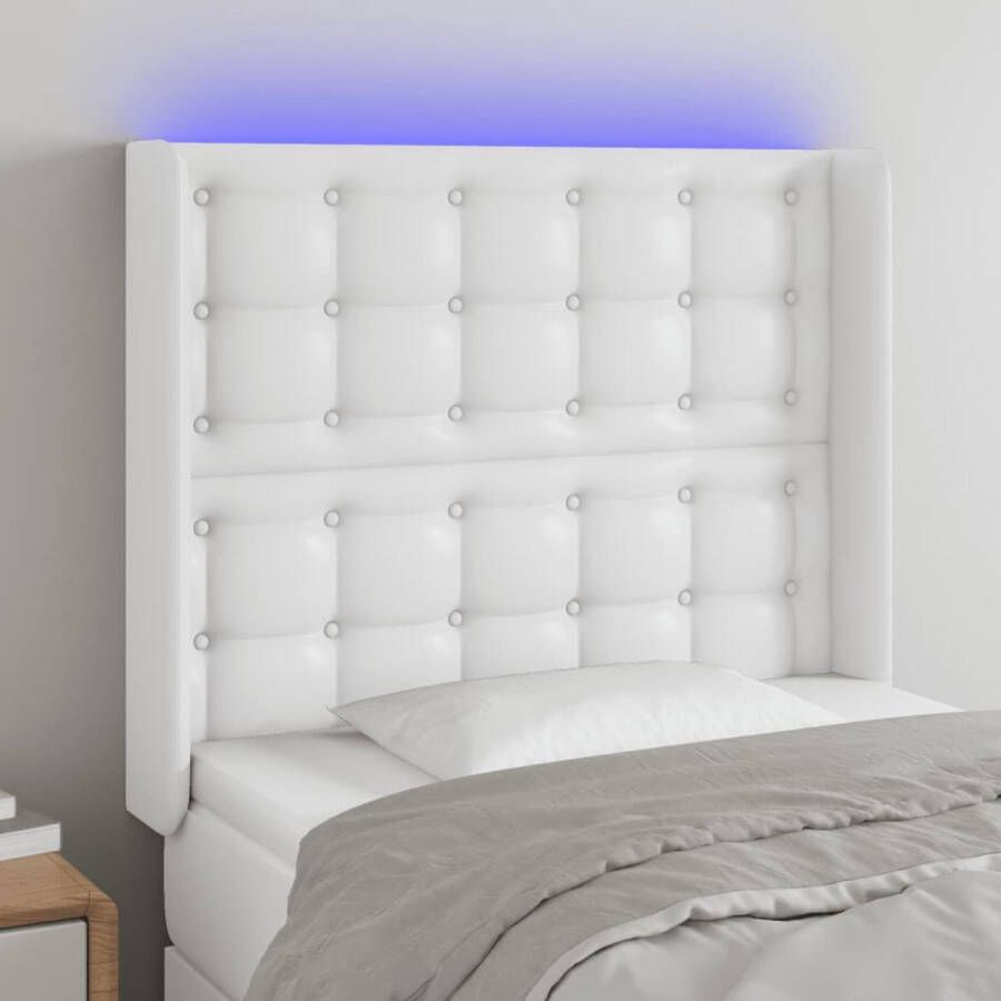 The Living Store Hoofdbord LED-strip Wit Kunstleer 83x16x118 128 cm